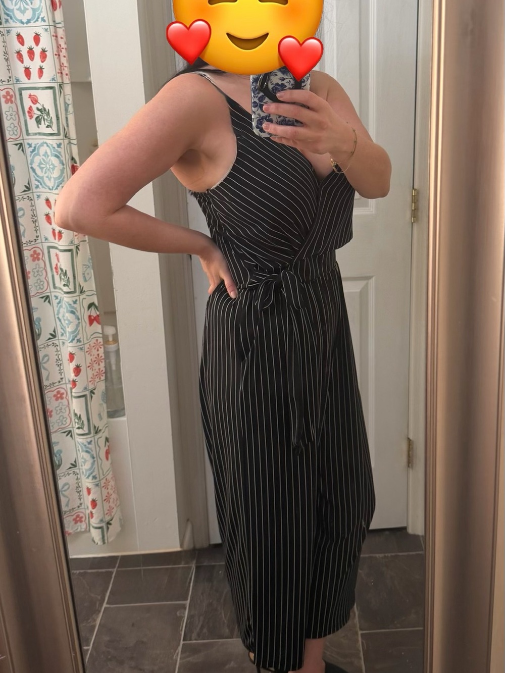 Kaileigh Rica Knit Cropped Jumpsuit / Black Pinstripe Wrap Jumpsuit